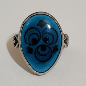 Turkish Sterling Silver Hand-Painted Ceramic Cintamani Ring